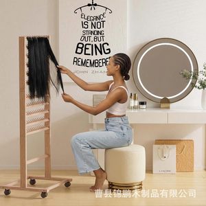 Support à cheveux double face en bois avec roulettes pour le rangement des extensions et des outils de coiffure - Product Image 2