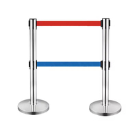 Poteau de guidage double couche en acier inoxydable de qualité diamant, réfléchissant, avec bande de protection extensible, pour contrôle des foules en hôtels et banques
