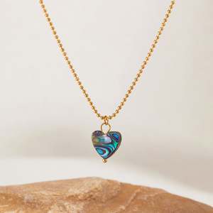 Women's Stainless Steel Gold-Plated Love Necklace Heart-Shaped Natural <b>Abalone</b> <b>Shells</b> Pendant Link Chain Style for Anniversaries - Product Image 2