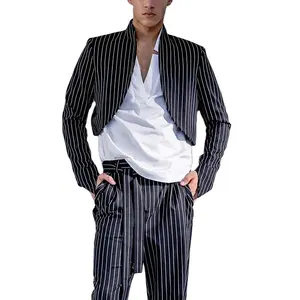 New Arrival Herren Casual Striped Suit Stehkragen Slim Fit Hochzeits anzüge Mode Luxus Herren Blazer Jacke