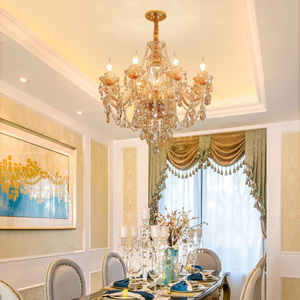 Lámpara de Araña de Cristal Dorado Europeo, Estilo Vela, Lámpara Colgante de Cristal para Sala de Estar, Dormitorio, Villa, Comedor Clásicos - Product Image 5