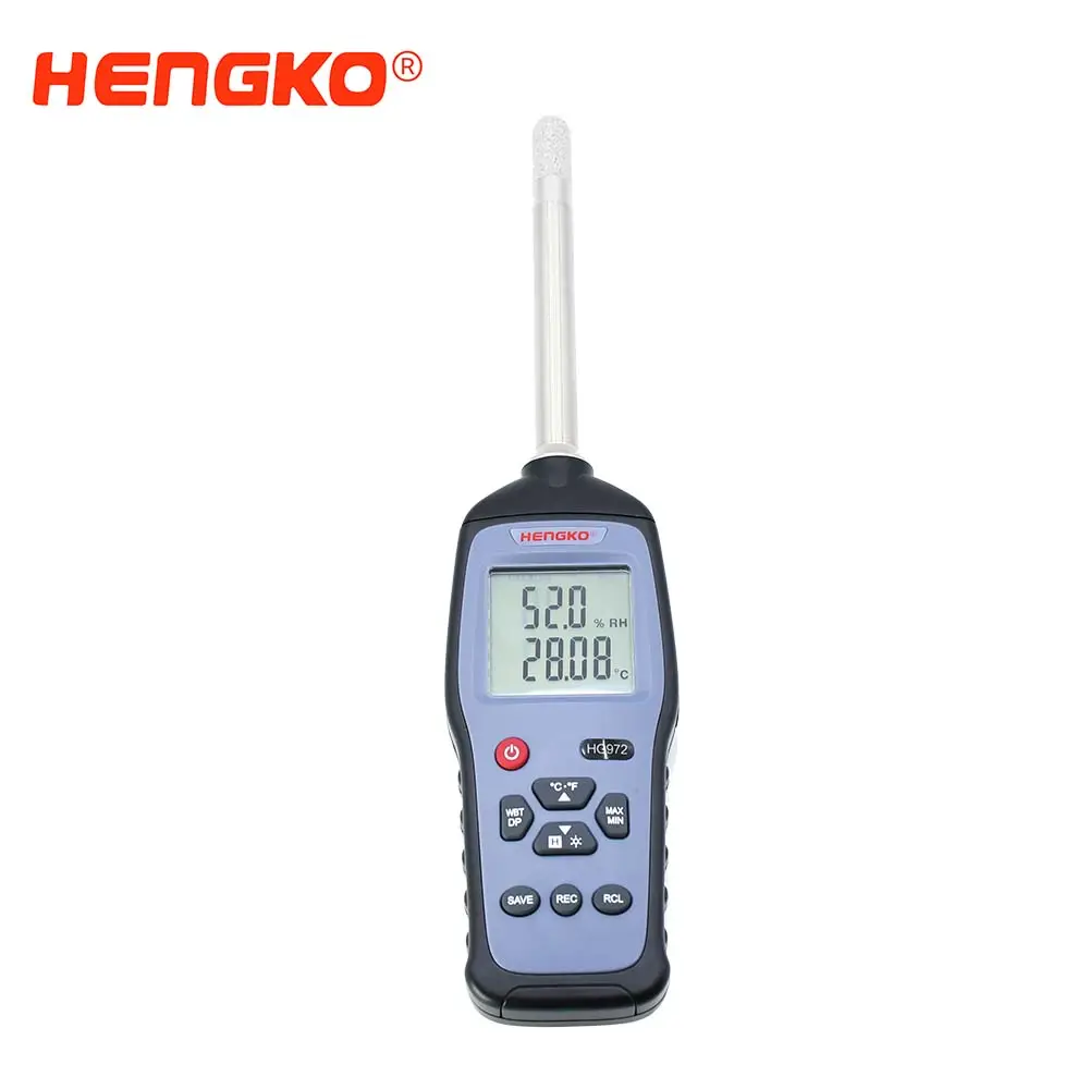 Hengko HG972 كاشف USB من الفولاذ المقاوم للصدأ يتميز بلمبة ترطيب محمولة باليد مقياس درجة حرارة ودرجة الرطوبة لأدوات الغذاء والكيميائية