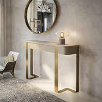 Console moderne nordique en métal couleur bruni ovale à 2 niveaux de luxe pour hôtel, salon, couloir, villa, appartement