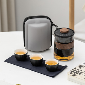 Three Stones Ceramic Travel Tea Set <b>One</b> Pot Three <b>Cups</b> Portable Holiday Gift for Outdoor Camping - Product Image 2