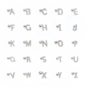 Classic 26 English Letter Messing Ohr knochen nägel Kreative Kombination wörter Ohr zubehör Schraube Kugel Piercing Ohr stecker - Product Image 2