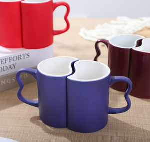 Lot de tasses en céramique vierges à interverrouillage en S, prêtes pour la sublimation, pour couple, avec logo photo personnalisé, pour cadeau, vente en gros - Product Image 1