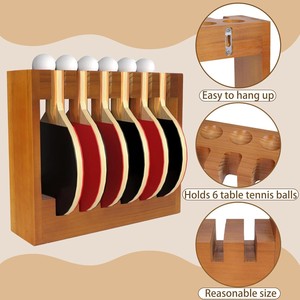 Wooden Table Tennis Paddle Holder <b>Desktop</b> Vertical Storage Rack Multifunctional Storage Rack Multi-compartment Paddle Stand - Product Image 3