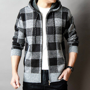 2023 Người Đàn Ông Của Giản Dị Mỏng Phù Hợp Với Cardigan Kẻ Sọc Dài Tay Áo Mùa Đông Áo Khoác Với Dây Kéo Mui Xe Ngoài Trời Dày Lông Cừu Đan Áo Len Đồng Bằng Nhuộm - Product Image 2