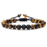 Bracelet en perles d'œil de tigre naturel de 8 mm et pierres précieuses mélangées, bracelet en cordon macramé tressé réglable pour femmes et hommes