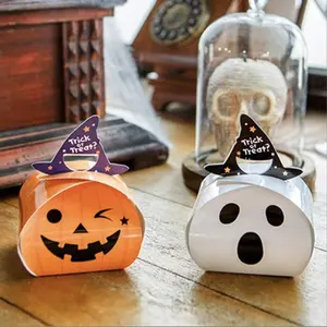 Sacos de papel para doces, caixas para crianças, sacolas de papel para doces ou travessuras, sacolas para Halloween com fitas