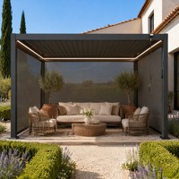 Paravent extérieur large de 3 m, profil en alliage thermolaqué, rideau en tissu translucide rétractable pour pergola en aluminium de jardin
