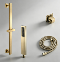 Ensemble de barre de douche coulissante HONGDEC en or brossé, en acier inoxydable, fixation murale, douchette carrée avec tuyau de 150 cm, accessoire de salle de bain