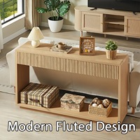 Table console moderne à rainures avec tiroirs, design étroit pour entrée, salon, rangement, panneau de particules + MDF, élégante pour petit espace