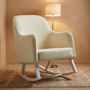 Mid-Century Modern <b>Nursery</b> Rocking Armchair Tall Back Accent Glider Rocker for Living Room Upholstered Wood Rocking Chair - Product Image 1