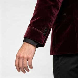 Blauer Velours-Anzug im Italienischen Stil Übergrößen Herrenanzug Maßgeschneidert 2-Teilig <span class=keywords><strong>Blazer</strong></span> Schwarze Hose Chinesischer Knoten Eleganter Hochzeits-Bräutigam Business-Anzug - Product Image 5