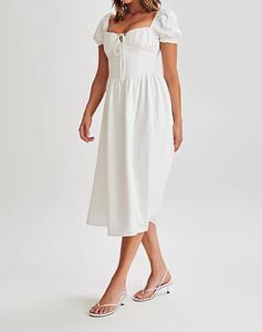 Женское льняное платье миди оптом на заказ, длинное, из хлопка и льна, с квадратным вырезом, повседневное, А-силуэт - Product Image 3