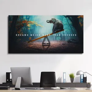 Cuadros Decorativos <span class=keywords><strong>de</strong></span> Pared con Elefantes Africanos Motivacionales, '<span class=keywords><strong>Los</strong></span> Sueños Pesa Más que las Excusas', para Decoración del Hogar, Decoración <span class=keywords><strong>de</strong></span> Habitaciones Infantiles, Lienzo - Product Image 1