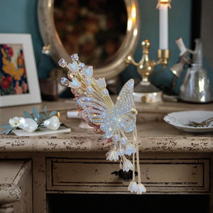 بيع بالجملة عالية الجودة سبائك الزنك المعدنية فراشة الموضة خرافية زهرة حجر الراين الاصطناعي شرابة اللؤلؤ يومي - Product Image 3