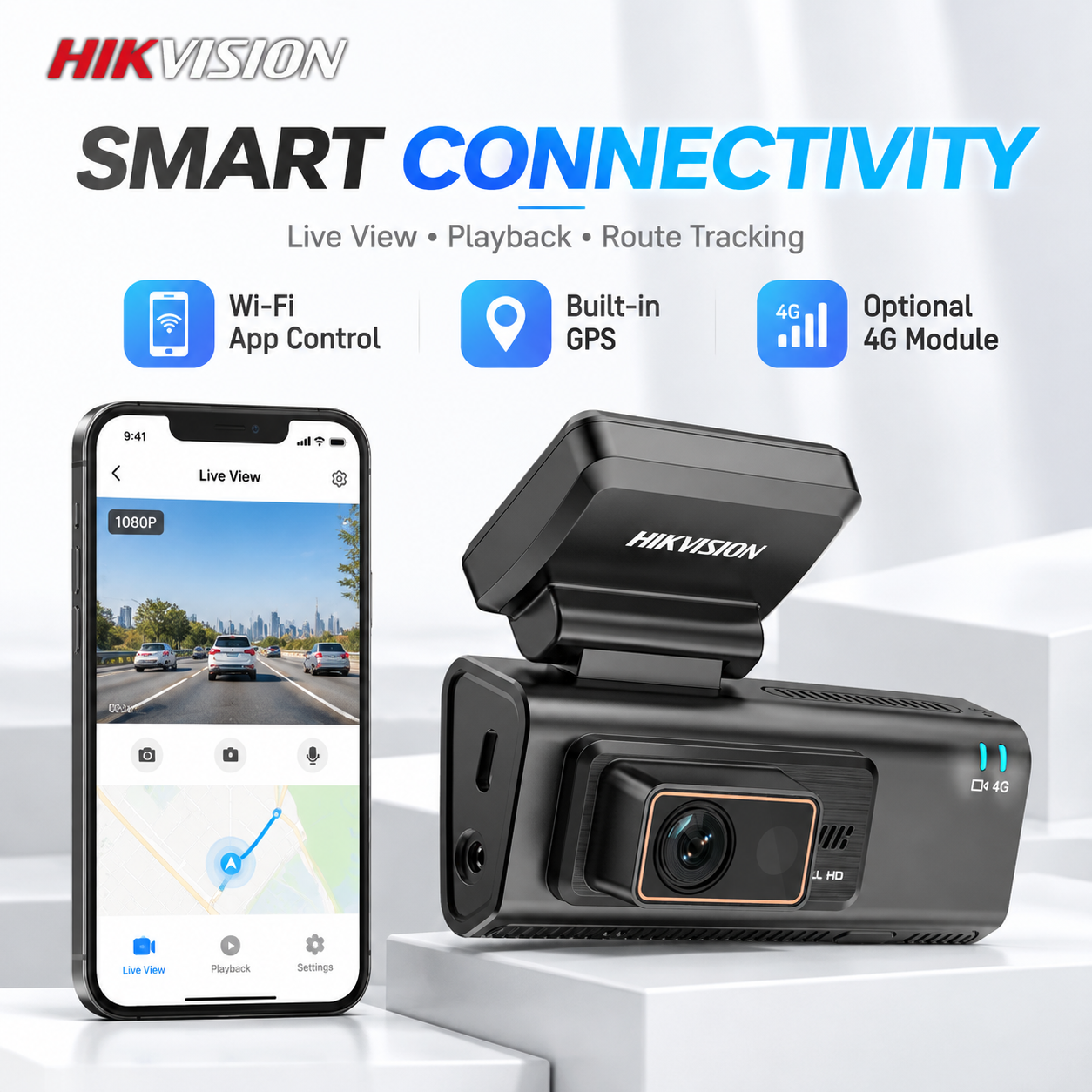 Hikvision Three Channel Dash Cam 1080P+720P+1080P No Screen G-Sensor Fatigue Alert Built-in GPS 4G Module 3 Channel Dash Cam · image 4