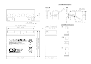 <span class=keywords><strong>Batterie</strong></span> CSB EVX12170 <span class=keywords><strong>12V17Ah</strong></span> AGM VRLA SLA avec borne M5 sans entretien pour alimentation sans interruption (ASI) et éclairage d'urgence - Product Image 4