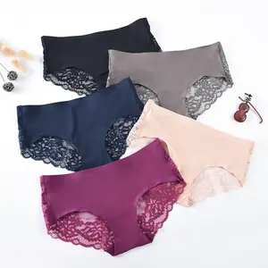 NINE STAR Ladies Satin Ice Silk Underwear Woman Sexy briefs Seamless Lace Women's Panties