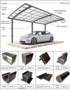 Abri de voiture moderne en alliage d'<span class=keywords><strong>aluminium</strong></span> personnalisable, résistant aux intempéries, durable, de haute qualité, avec revêtement poudré et anti-UV, pour 1/<span class=keywords><strong>2</strong></span> voiture - Product Image 5