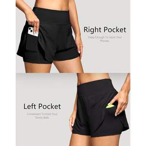 Short chaud 2 en 1 pour femme Short d'entraînement de yoga léger à taille haute avec doublure en spandex et poches pour la course à pied - Product Image 6