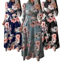 YiXin - Women's Floral Print High Collar Maxi Casual Dresses