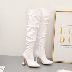 Bottes longues pour femme grande taille, style tube, talon chaton, au-dessus du genou, blanches, cuissardes - Product Image 3