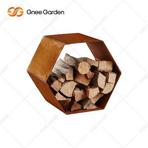 GNEE Modern Heavy Duty Anti-Rust Corten Steel Hexagon Log Holder Fireplace Screen Outdoor Firewood Storage Home <b>Decor</b> Washable - Product Image 5