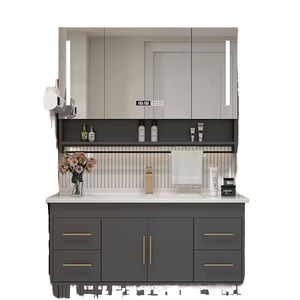 Meubles de <span class=keywords><strong>Salle</strong></span> de <span class=keywords><strong>Bain</strong></span> Modernes de Luxe avec Lavabo Simple, Miroir Intelligent <span class=keywords><strong>et</strong></span> Armoire Latérale en <span class=keywords><strong>Bois</strong></span> Massif - Product Image 3