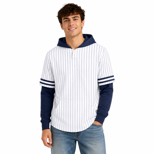 Camiseta de Béisbol Personalizada para Hombre, con Capucha y Rayas, Estilo Henley, de Manga Corta, con Logotipo del Equipo, Estilo Urbano - Product Image 2