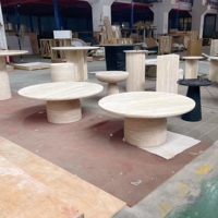 Table basse ronde en pierre de travertin naturel au design moderne de luxe avec options personnalisables pour la maison et l'hôtel
