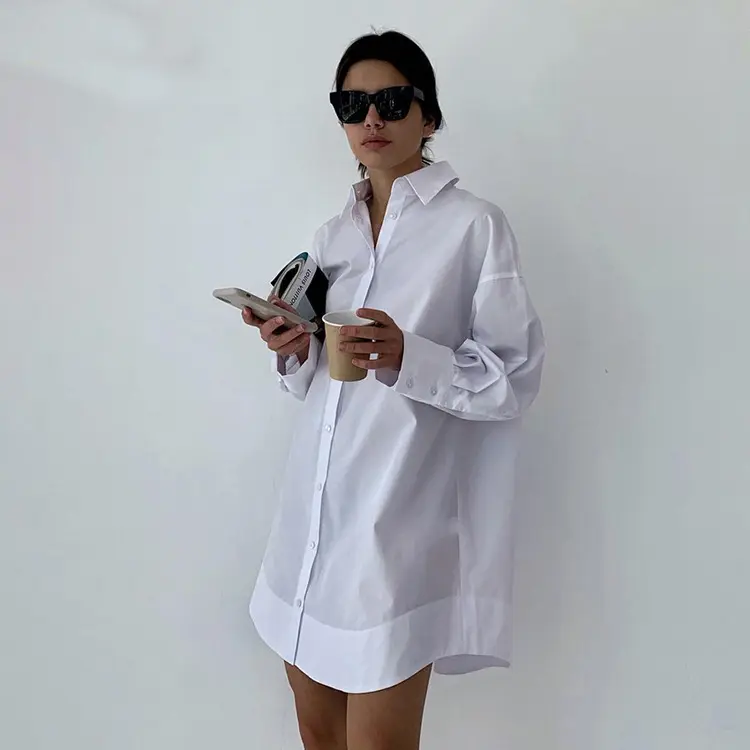 Ins Style 2023 New Female Fashion Sexy Loose Lapel Long Sleeve White Shirt Leisure Commuting Oversize White Blouse for Women