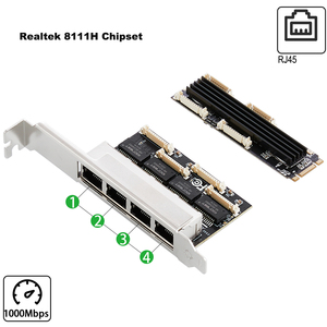 การ์ดเชื่อมต่อเครือข่ายอีเธอร์เน็ต PCIe แบบ M.2 สำหรับอุตสาหกรรม 4 พอร์ต ชิปเซ็ต Realtek8111H ความเร็ว 10/100/1000Mbps อะแดปเตอร์เดสก์ท็อป ระบายความร้อนได้ดี OEM/ODM Ngff สำหรับอุตสาหกรรม มีสินค้าในสต็อก - Product Image 2