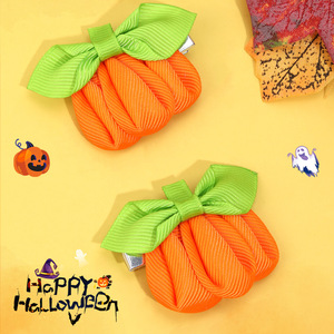 Halloween Pumpkin <b>Bow</b> Hair <b>Clips</b> Ribbed Ribbon Barrettes Cute Fall Decor For Girls Kids Party Hair Accessories - Product Image 6