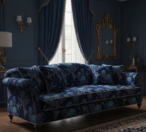 Tela de tapicería estampada con diseño de alcachofa azul, material de tapicería botánico de lujo por yarda, para sofá, sillón, otomana - Product Image 3