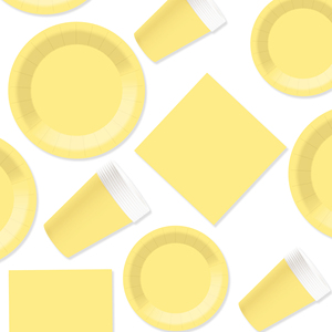 DAMAI – Vaisselle jetable unie jaune clair pour fêtes, assiettes de 7 et 9 pouces, gobelets en papier, serviettes - Product Image 2