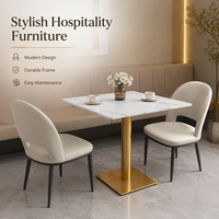 Ensemble de table à manger en marbre de luxe moderne avec base dorée et chaises rembourrées pour hôtel, restaurant, café, salle à manger