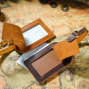 Premium Crazy Horse Leather Luggage Tag Travel <b>Suitcase</b> Identifier Baggage Label with Name Card Holder - Product Image 3