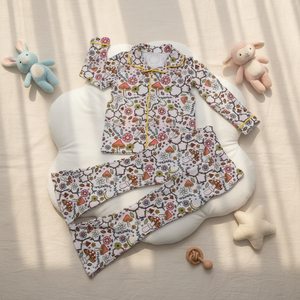 Qingli OEM Pyjamas en bambou personnalisés Vêtements de nuit Ensembles de vêtements pour filles de 3 à 14 <span class=keywords><strong>ans</strong></span> Toutes les saisons avec imprimés de champignons mignons - Product Image 1