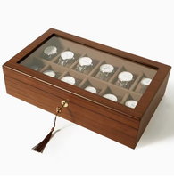 Boîte de rangement pour montre classique rectangulaire en bois massif pour homme avec couvercle en verre, boîte à bijoux décorative