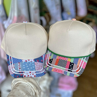 Gorra de Béisbol Personalizada con Diseño Floral a Cuadros, Dos Tonos, Visera con Parches, Estructurada, de Algodón, 5 Paneles
