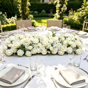 Centros de Mesa con Rosas Blancas de 100 cm para Decoración Floral de Mesa Principal en Bodas de Estilo Minimalista - Product Image 1