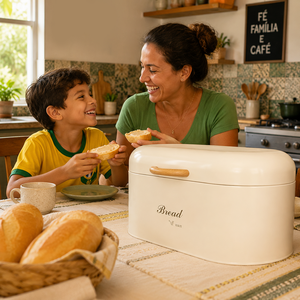 Contenitore per Pane in <span class=keywords><strong>Latta</strong></span> Opaca Vintage con Manico in Legno, Scatola <span class=keywords><strong>Portapane</strong></span> in Ferro per Cucina e Casa - Product Image 3