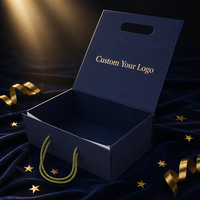 Boîte cadeau pliable magnétique bleu marine personnalisée avec poignée découpée et corde, emballage de luxe OEM pour paniers d'entreprise et fêtes