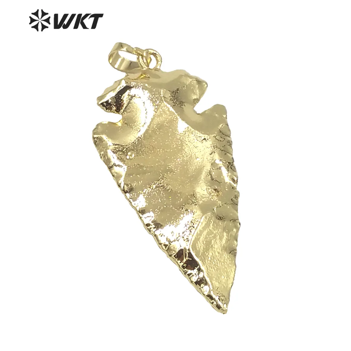 बिक्री खूबसूरत arrowhead electroplated 24 k सोने लटकन आकर्षण, पूर्ण सोने layering arrowhead जैस्पर पेंडेंट WT-P304
