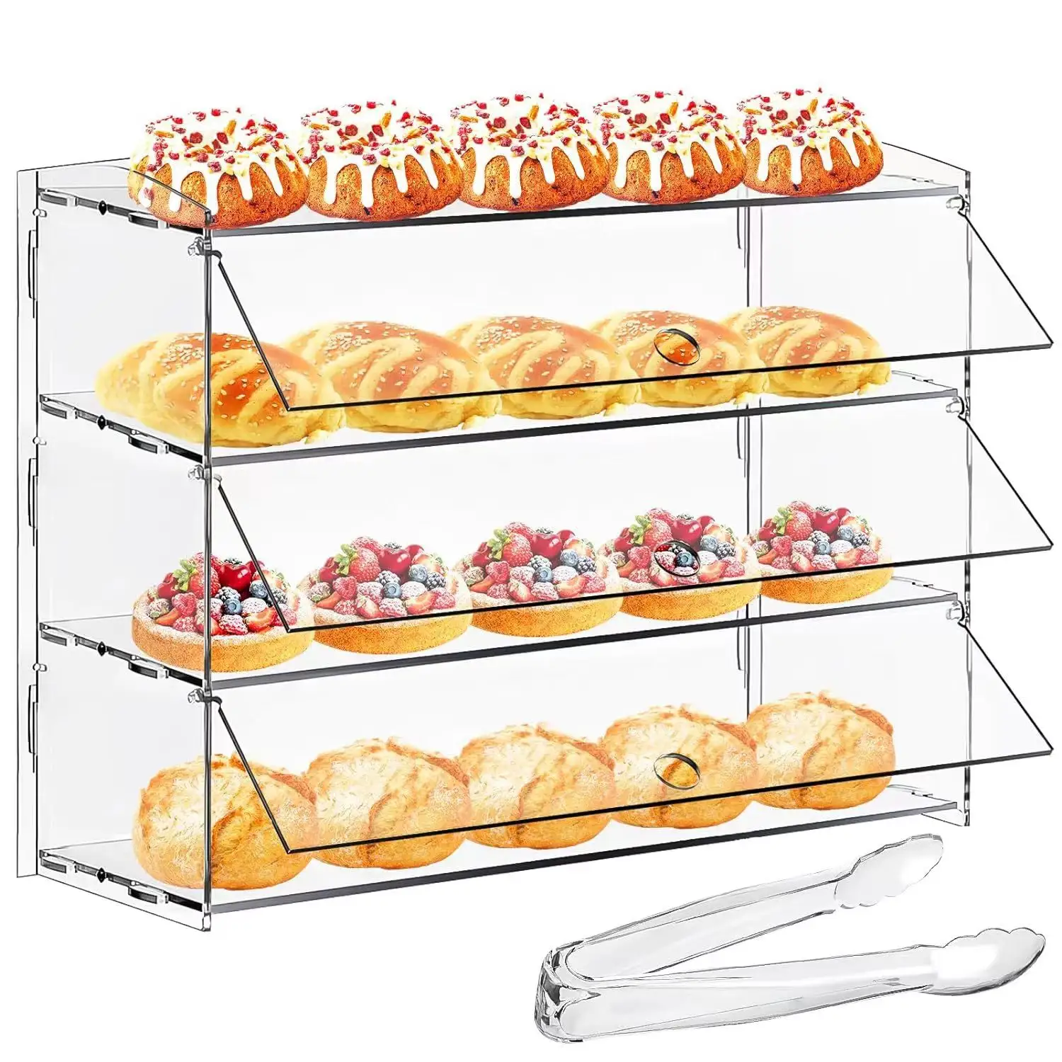 Sıcak satış yuvarlak akrilik pasta sergileme dolabı stoklanan pişirme ekran kutusu kek Donut kağıt bardak standı için uçucu kek araçları