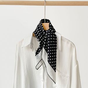 Wholesale Silk Scarf 100% Mulberry Silk Double Crepe French Minimalist Polka Dot Lace <b>Edge</b> <b>Square</b> Premium Elegant Daily Wear - Product Image 4