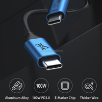 PD3.0 100W Câble USB en alliage d'aluminium à charge rapide haute vitesse 1.8m Câbles de données mâle à mâle Type-C pour PC Portable Switch Tablet PC